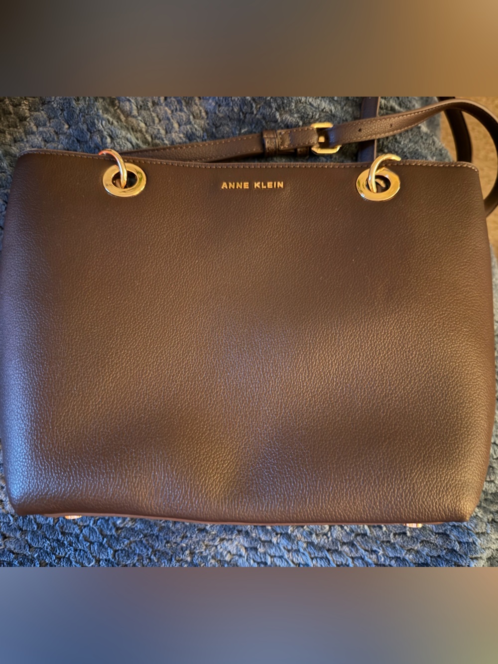 Anne Klein Black Pebbled Leather Crossbody Bag with Gold Hardware